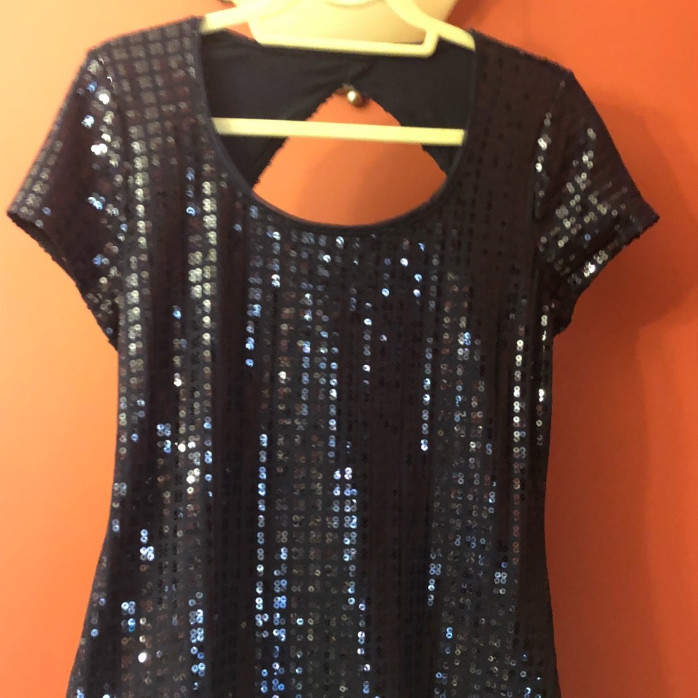 Navy sequin open back top